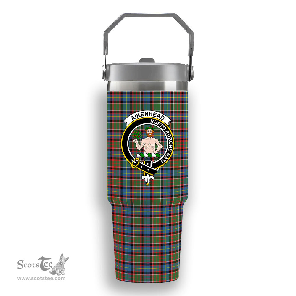 ScotsTee Shop Scottish Aikenhead Crest Tartan Flip Straw Tumbler 20oz 30oz