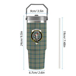 ScotsTee Shop Scottish Balfour Blue Crest Tartan Flip Straw Tumbler 20oz 30oz