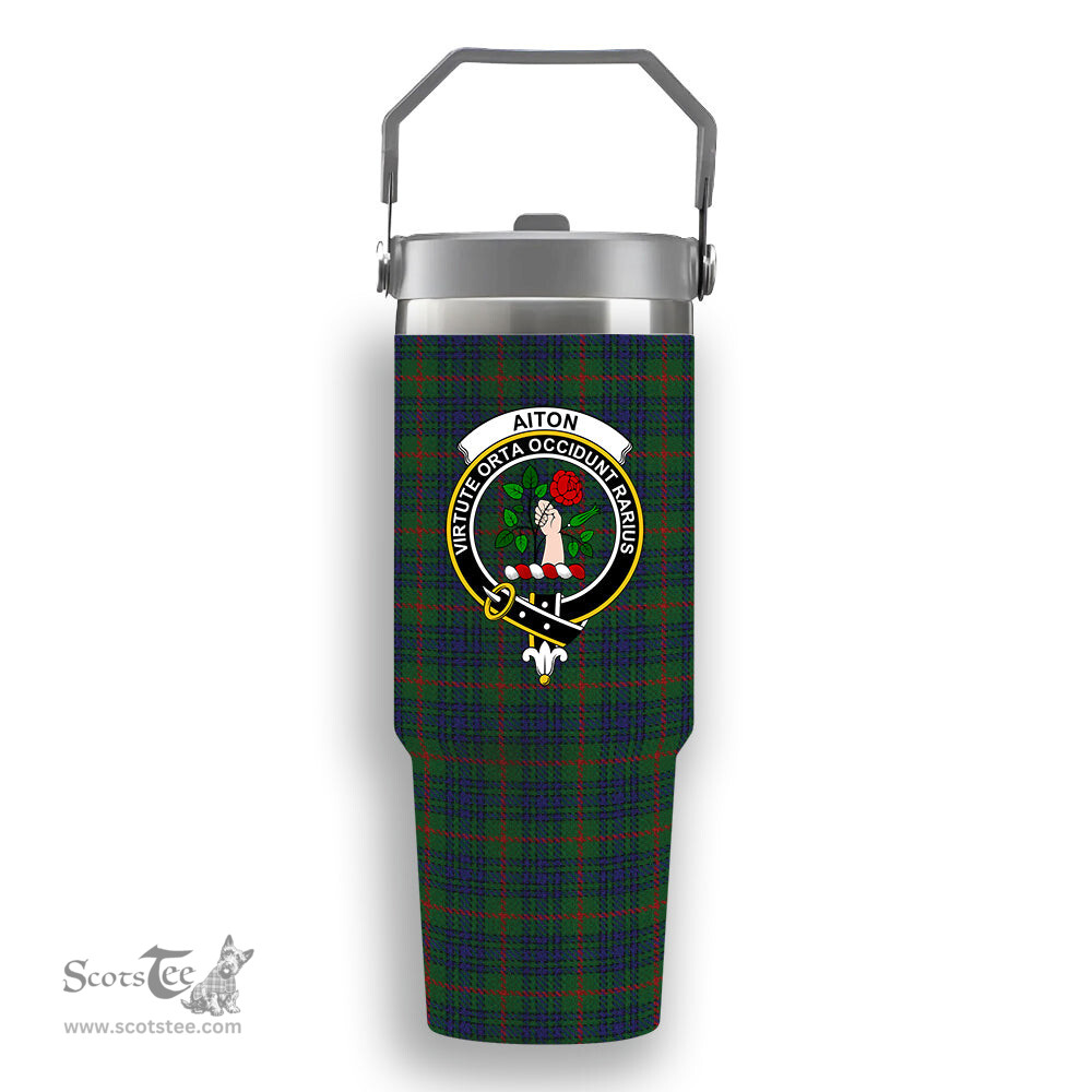 ScotsTee Shop Scottish Aiton Crest Tartan Flip Straw Tumbler 20oz 30oz