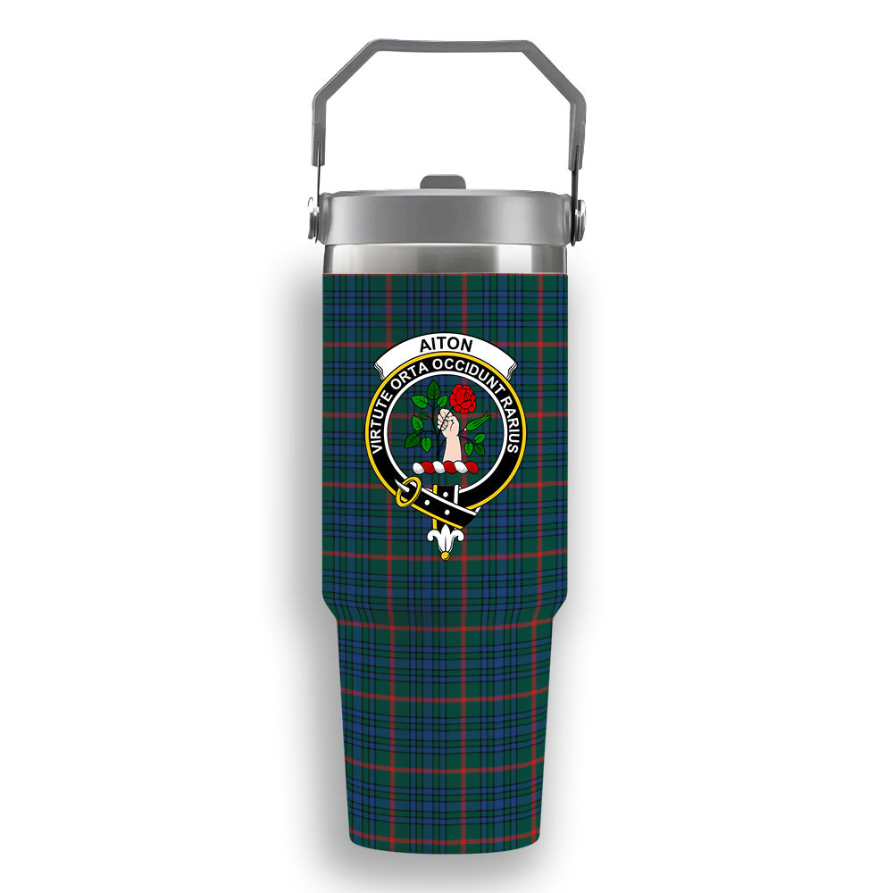 ScotsTee Shop Scottish Aiton  Modern Crest Tartan Flip Straw Tumbler 20oz 30oz