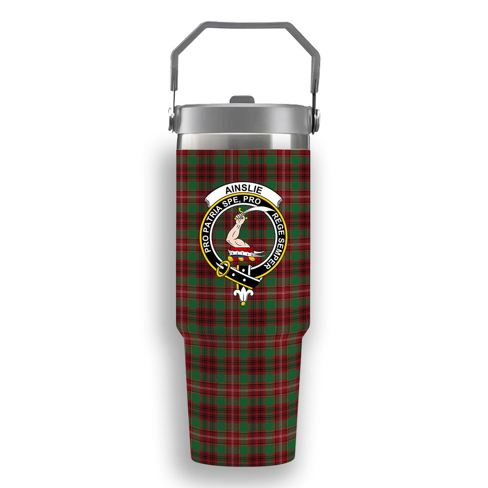 ScotsTee Shop Scottish Ainslie Ancient Crest Tartan Flip Straw Tumbler 20oz 30oz