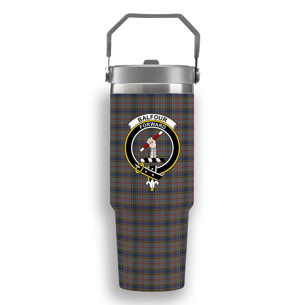 ScotsTee Shop Scottish Balfour Crest Tartan Flip Straw Tumbler 20oz 30oz