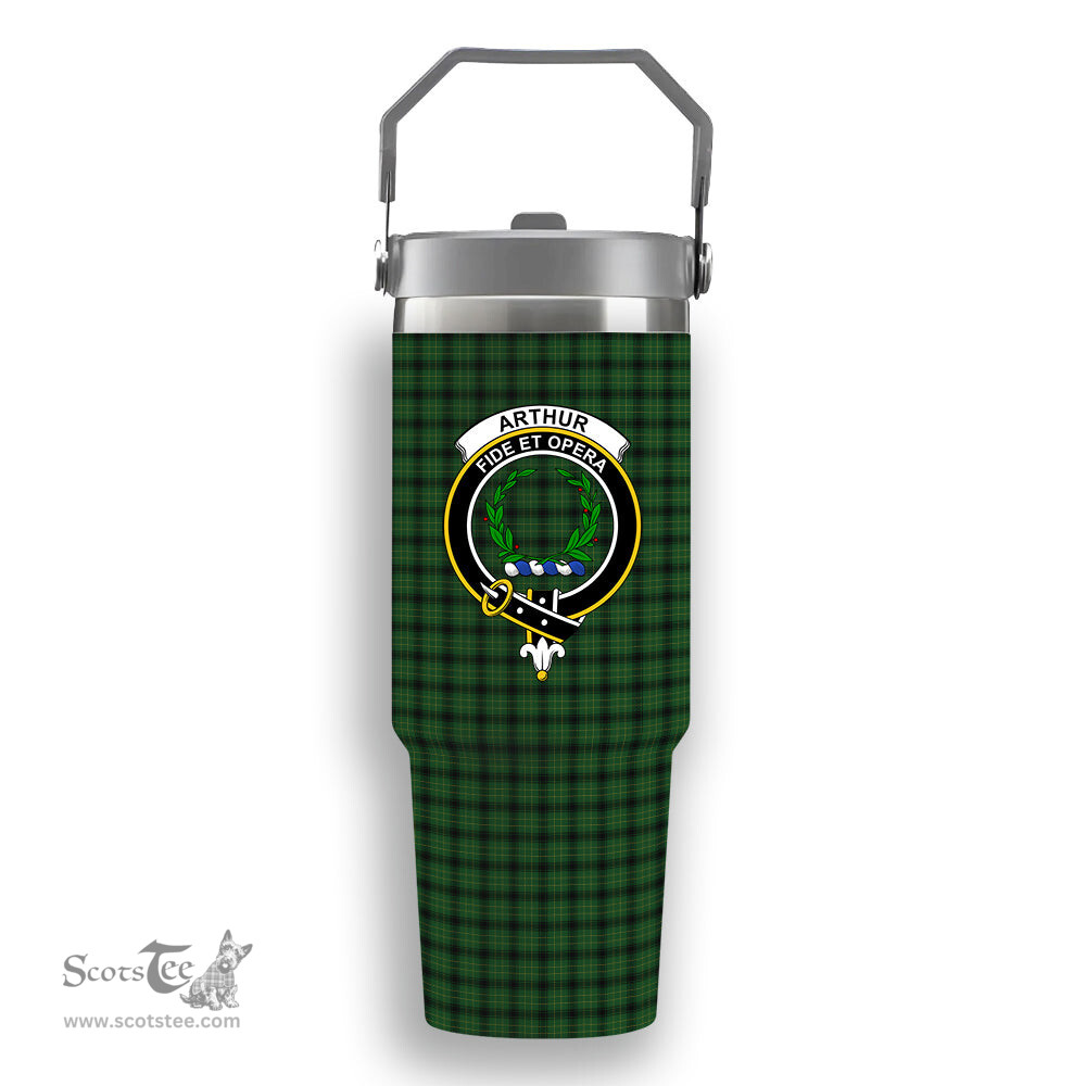 ScotsTee Shop Scottish Arthur Highland Society Crest Tartan Flip Straw Tumbler 20oz 30oz