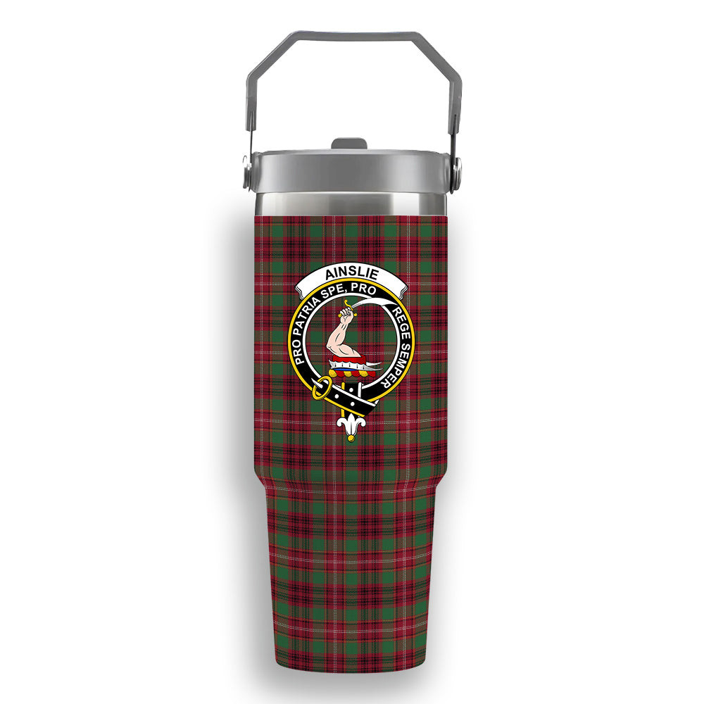 ScotsTee Shop Scottish Ainslie Modern Crest Tartan Flip Straw Tumbler 20oz 30oz