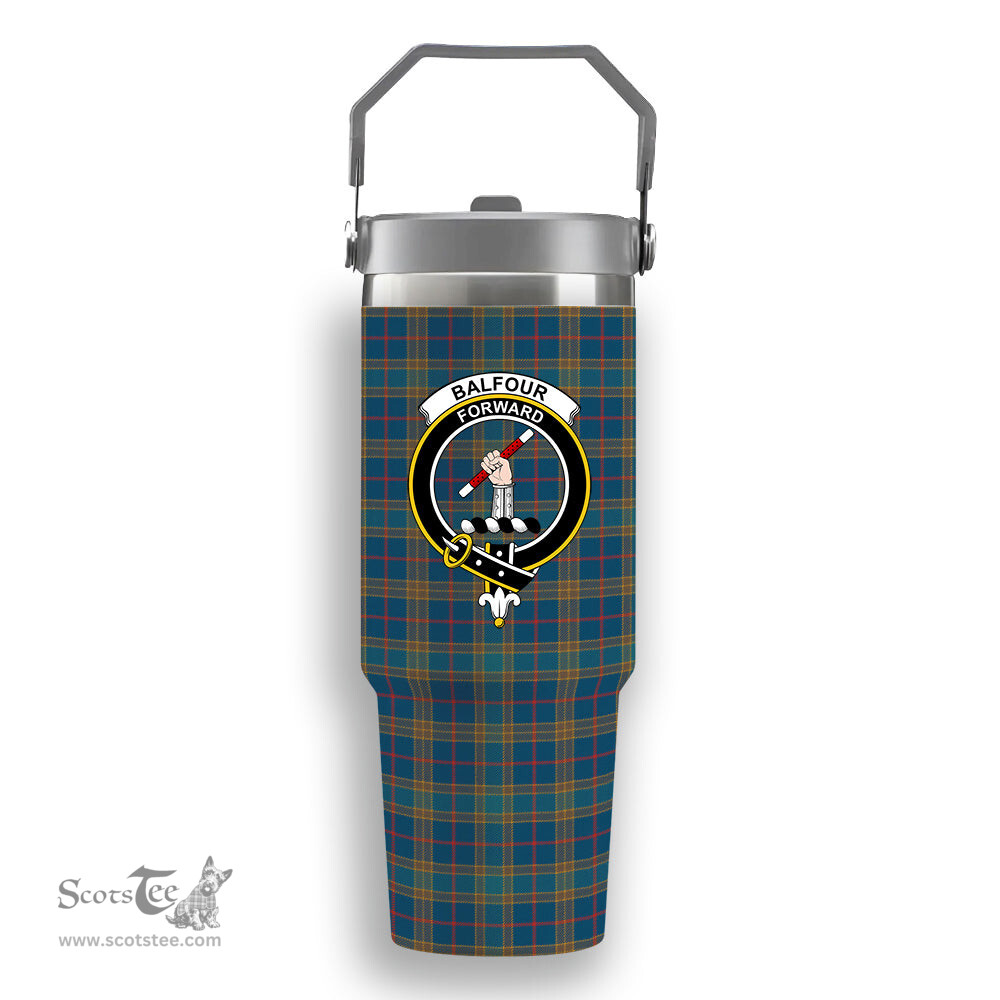 ScotsTee Shop Scottish Balfour Blue  Ancient Crest Tartan Flip Straw Tumbler 20oz 30oz