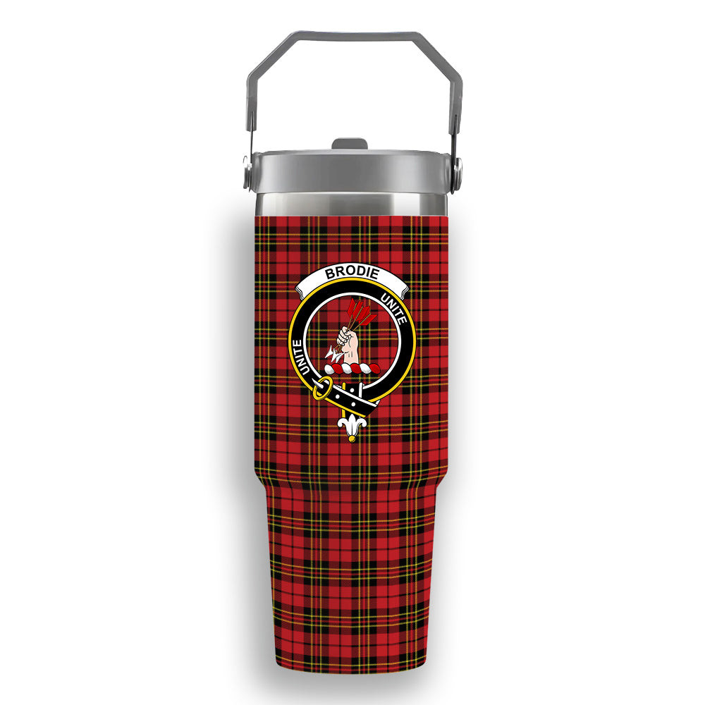 ScotsTee Shop Scottish Brodie Red Modern Crest Tartan Flip Straw Tumbler 20oz 30oz