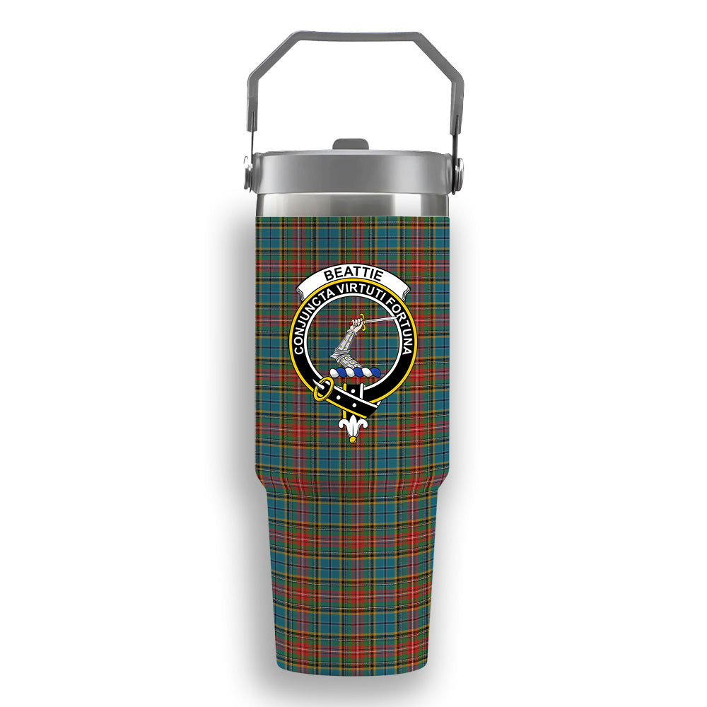 ScotsTee Shop Scottish Beattie (Beatty) Ancient Crest Tartan Flip Straw Tumbler 20oz 30oz