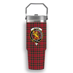 ScotsTee Shop Scottish Brown of Castledean (Broun of Castledean) Modern Crest Tartan Flip Straw Tumbler 20oz 30oz