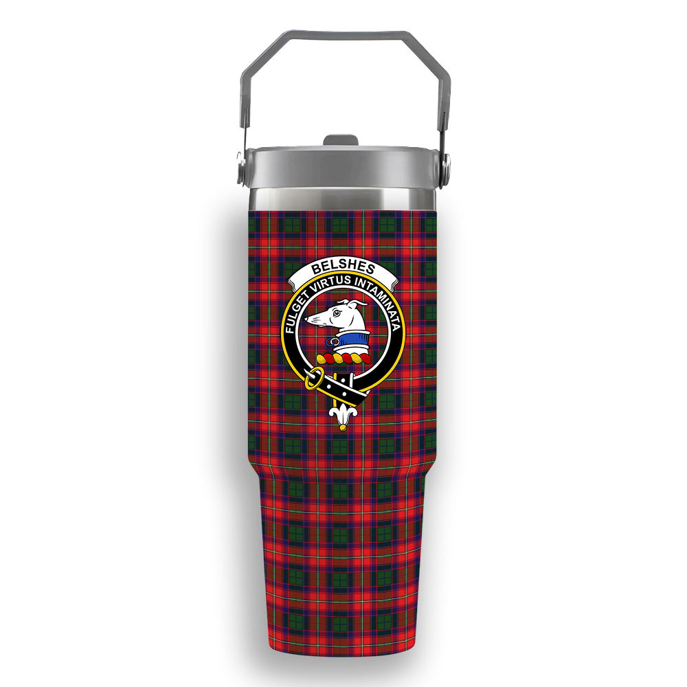 ScotsTee Shop Scottish Belshes Crest Tartan Flip Straw Tumbler 20oz 30oz