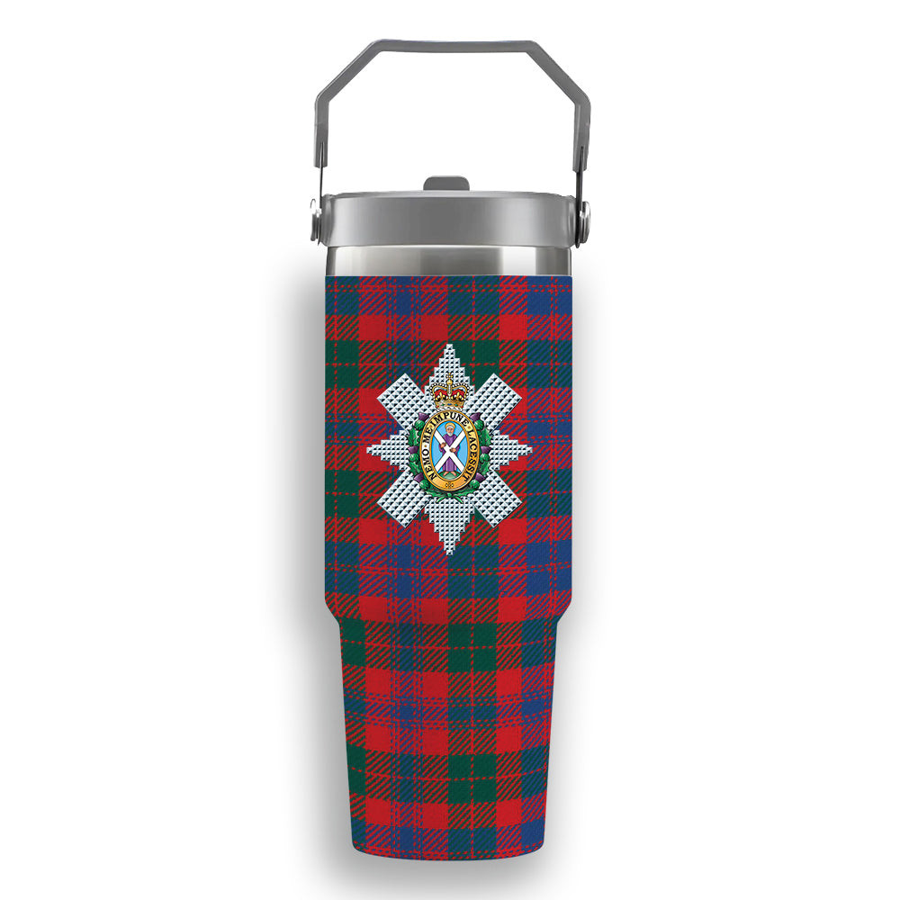 ScotsTee Shop Scottish Black Watch Pipe Band Modern Crest Tartan Flip Straw Tumbler 20oz 30oz
