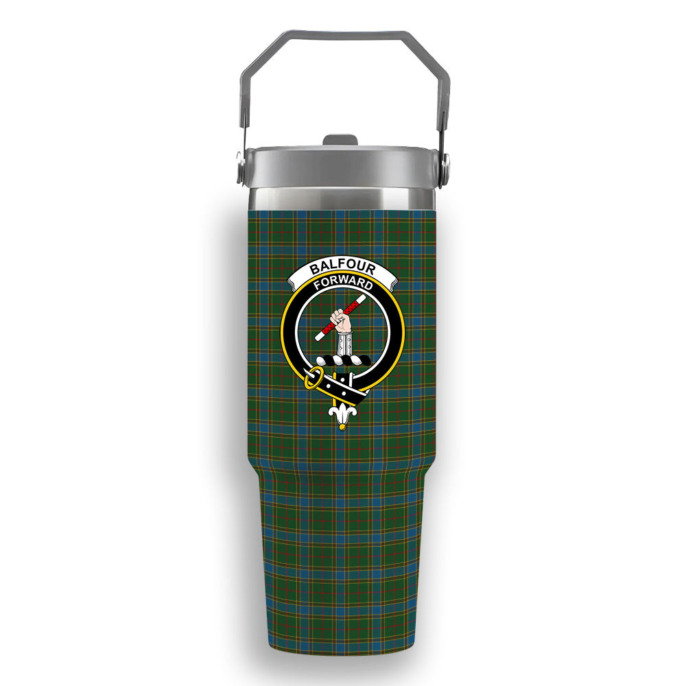 ScotsTee Shop Scottish Balfour Hunting Crest Tartan Flip Straw Tumbler 20oz 30oz