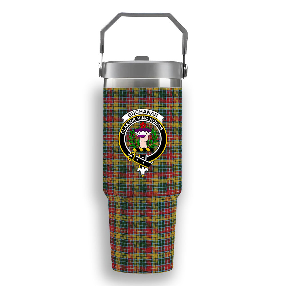 ScotsTee Shop Scottish Buchanan 1850 Crest Tartan Flip Straw Tumbler 20oz 30oz