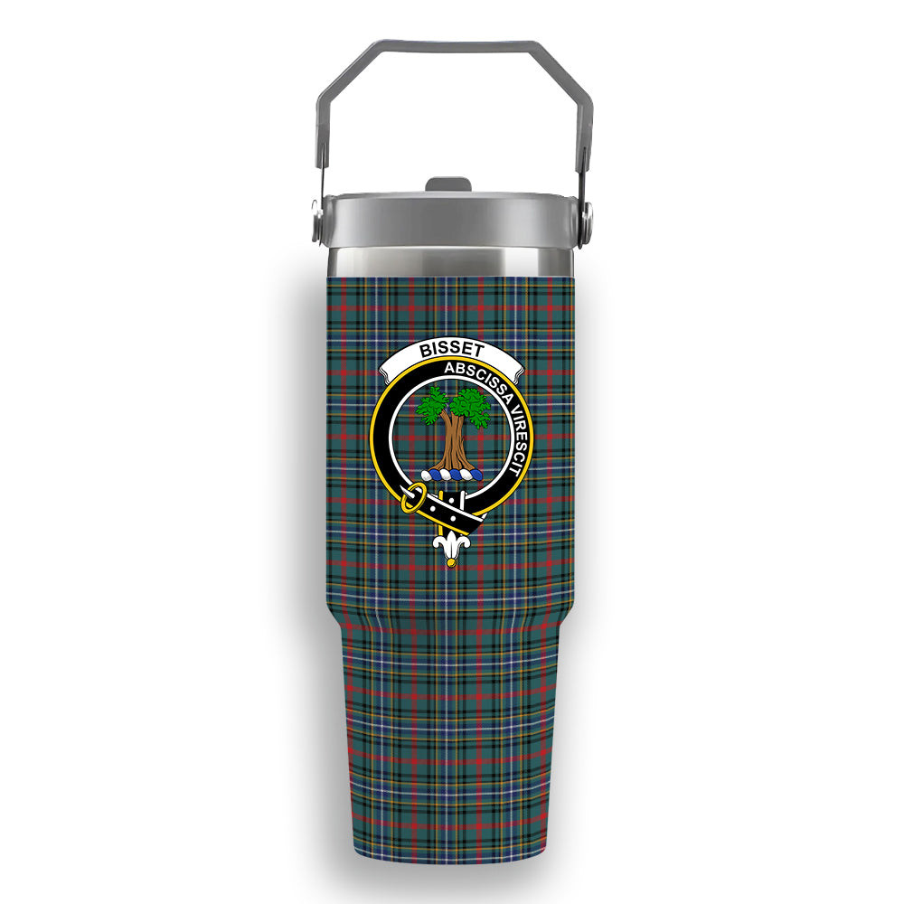 ScotsTee Shop Scottish Bisset Modern Crest Tartan Flip Straw Tumbler 20oz 30oz