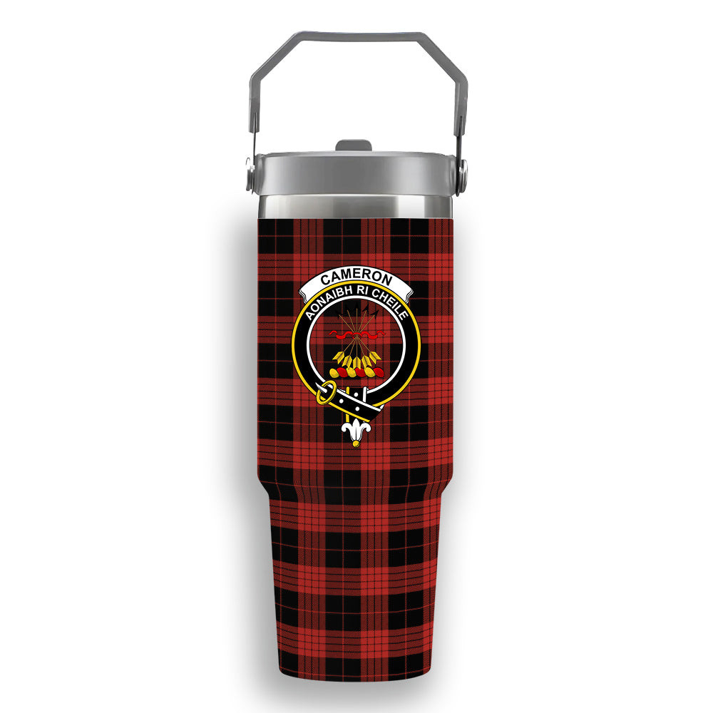 ScotsTee Shop Scottish Cameron Black and Red Ancient Crest Tartan Flip Straw Tumbler 20oz 30oz
