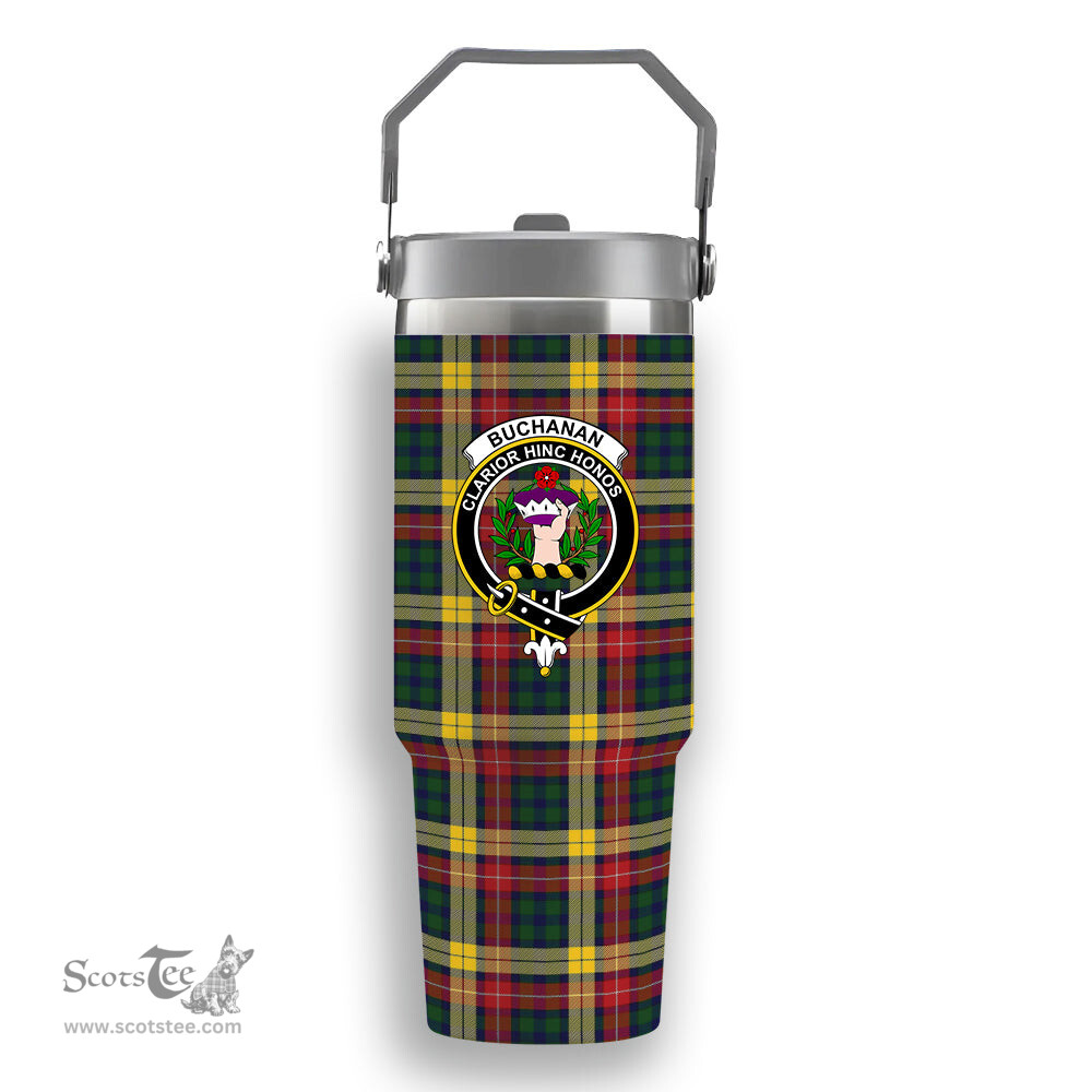 ScotsTee Shop Scottish Buchanan Crest Tartan Flip Straw Tumbler 20oz 30oz