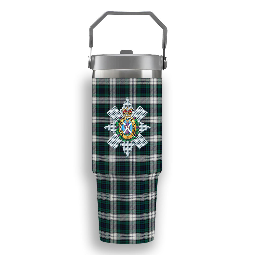 ScotsTee Shop Scottish Black Watch Dress Modern Crest Tartan Flip Straw Tumbler 20oz 30oz