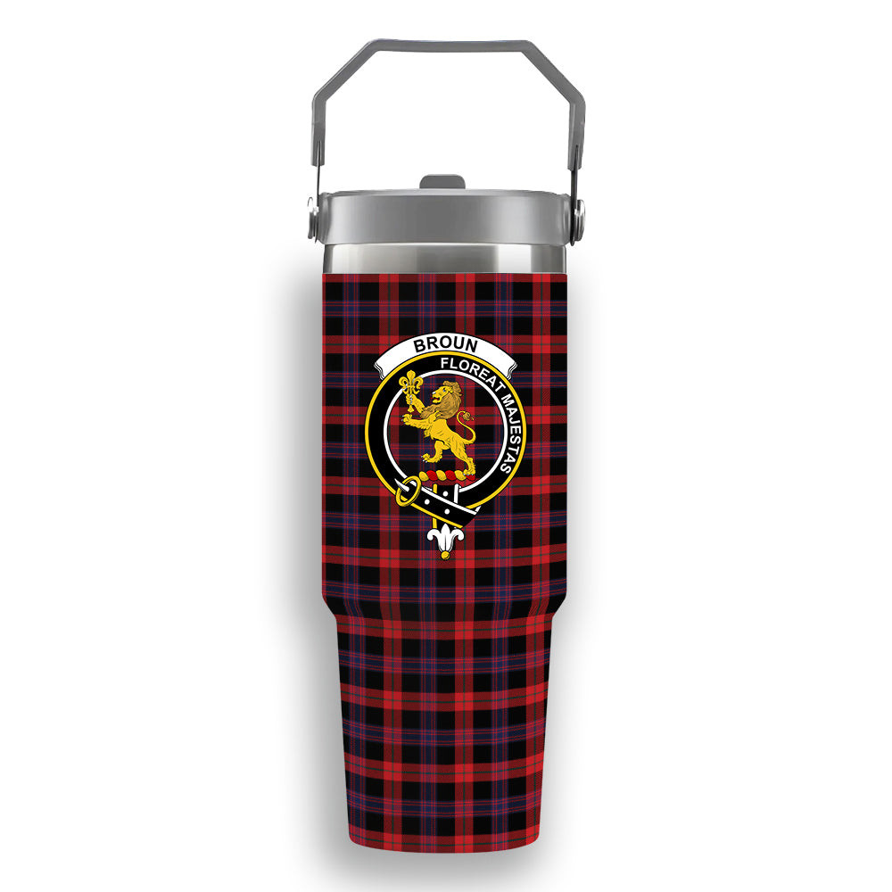 ScotsTee Shop Scottish Broun Modern Crest Tartan Flip Straw Tumbler 20oz 30oz