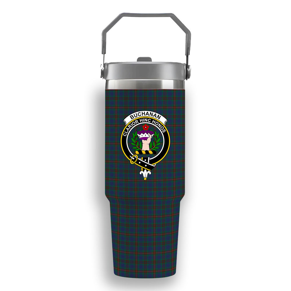 ScotsTee Shop Scottish Buchanan Hunting Modern Crest Tartan Flip Straw Tumbler 20oz 30oz
