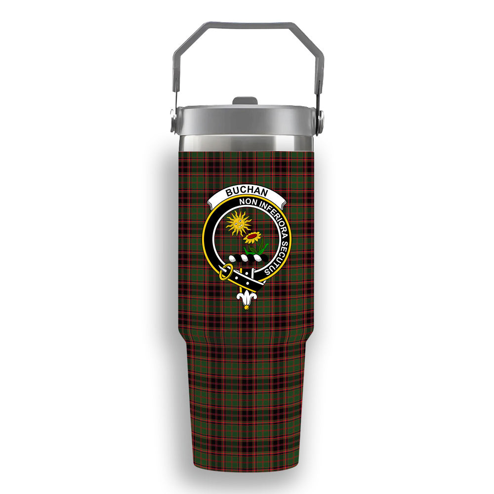 ScotsTee Shop Scottish Buchan Modern Crest Tartan Flip Straw Tumbler 20oz 30oz