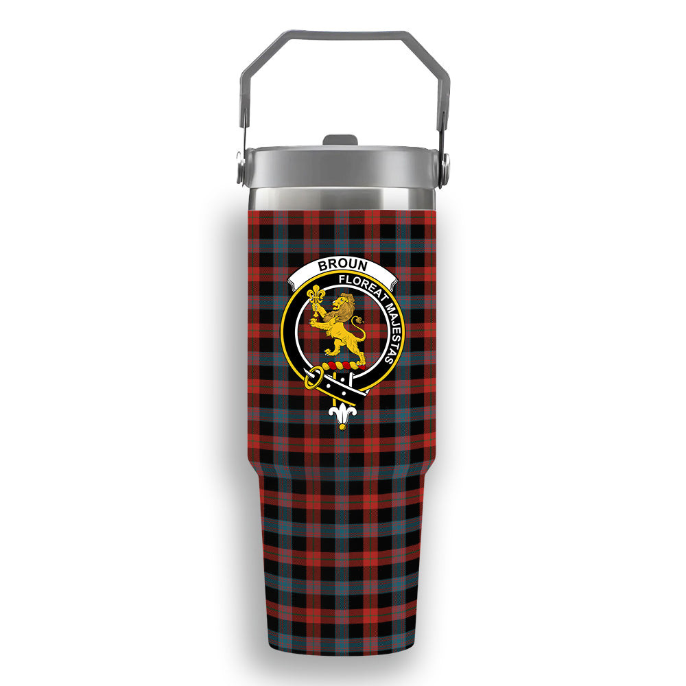 ScotsTee Shop Scottish Broun Ancient Crest Tartan Flip Straw Tumbler 20oz 30oz