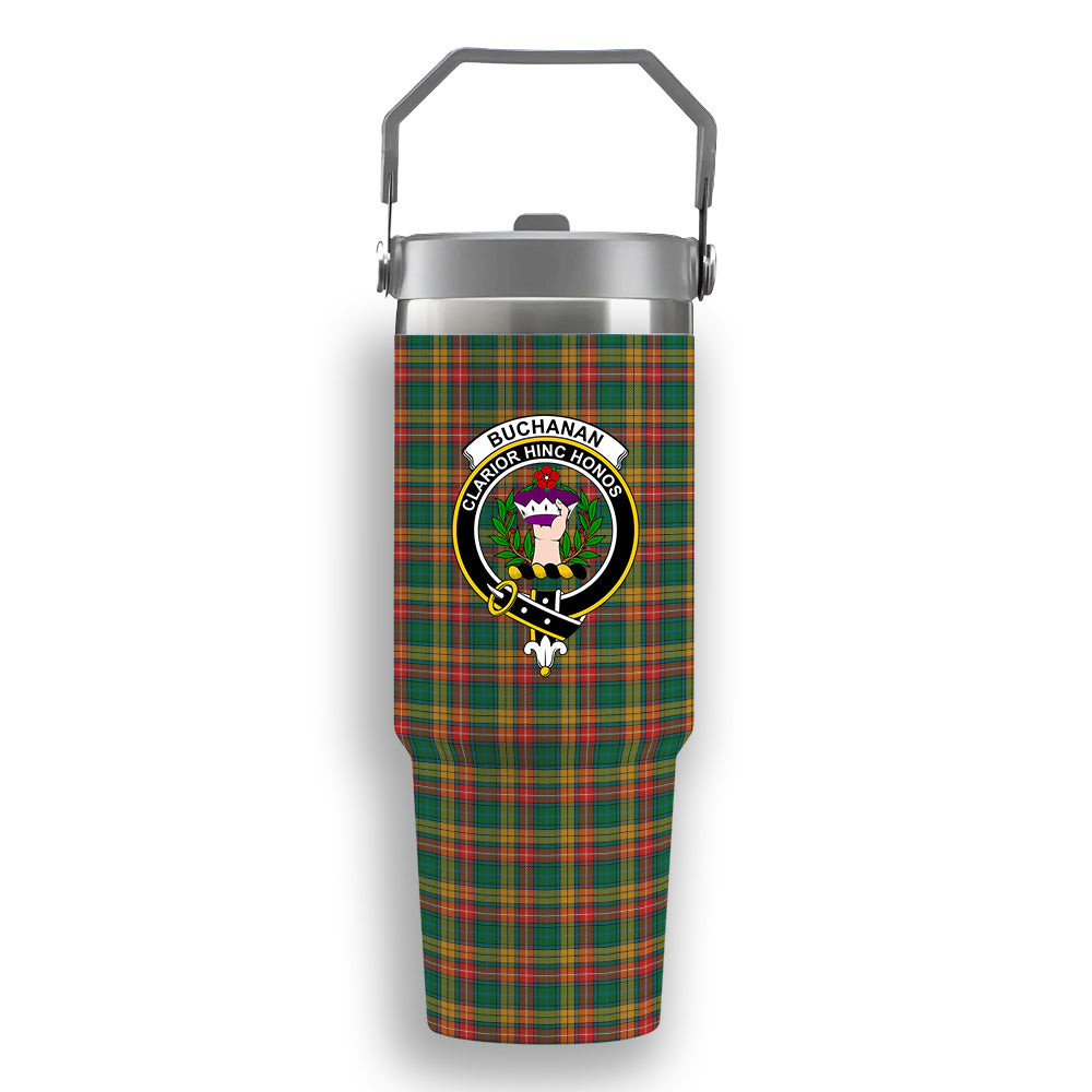 ScotsTee Shop Scottish Buchanan Ancient Clan Crest Tartan Flip Straw Tumbler 20oz 30oz