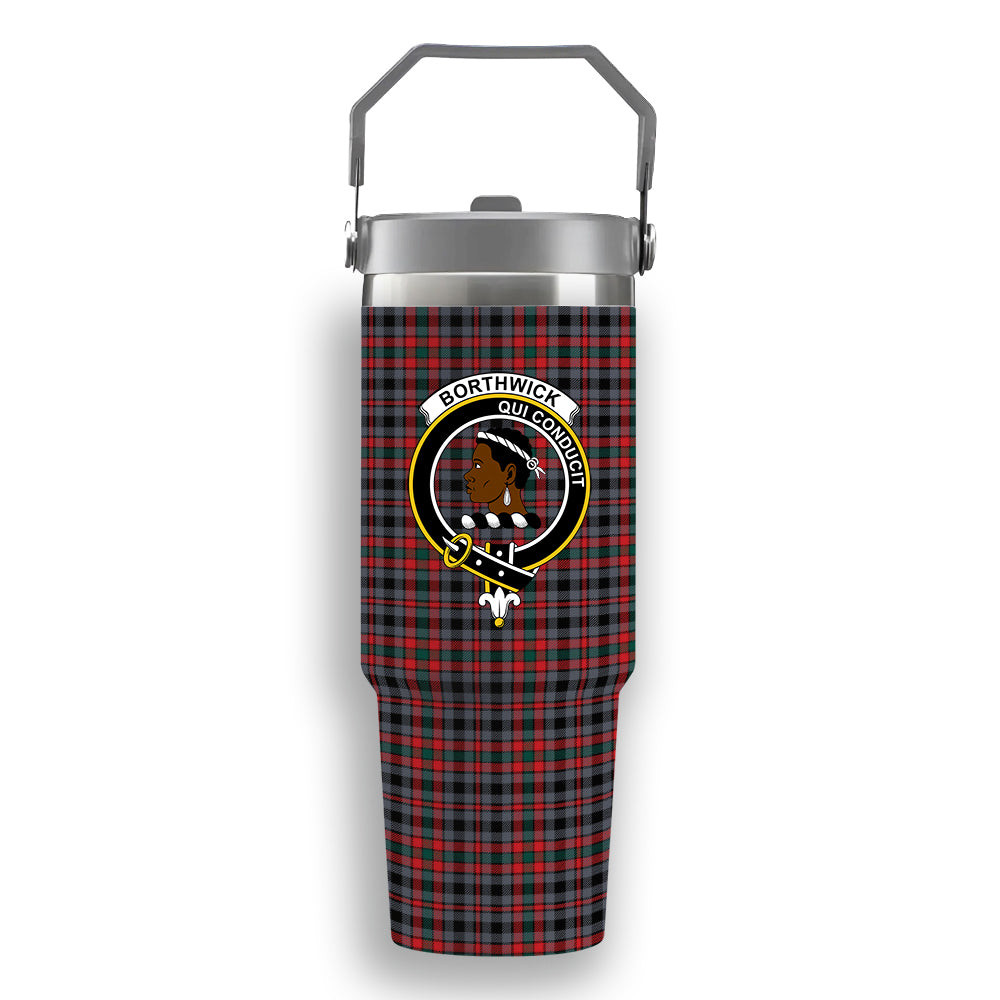 ScotsTee Shop Scottish Borthwick Modern Crest Tartan Flip Straw Tumbler 20oz 30oz