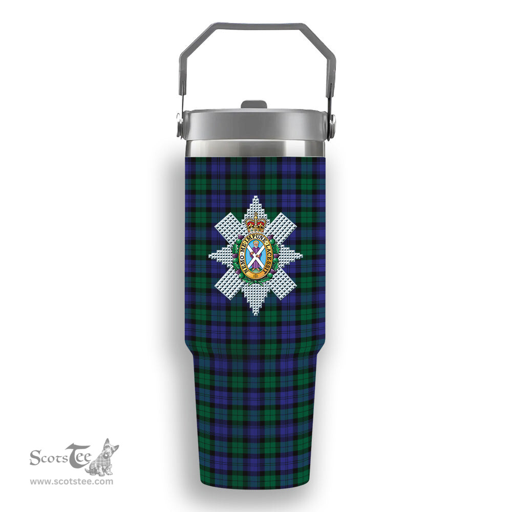 ScotsTee Shop Scottish Black Watch Modern Crest Tartan Flip Straw Tumbler 20oz 30oz