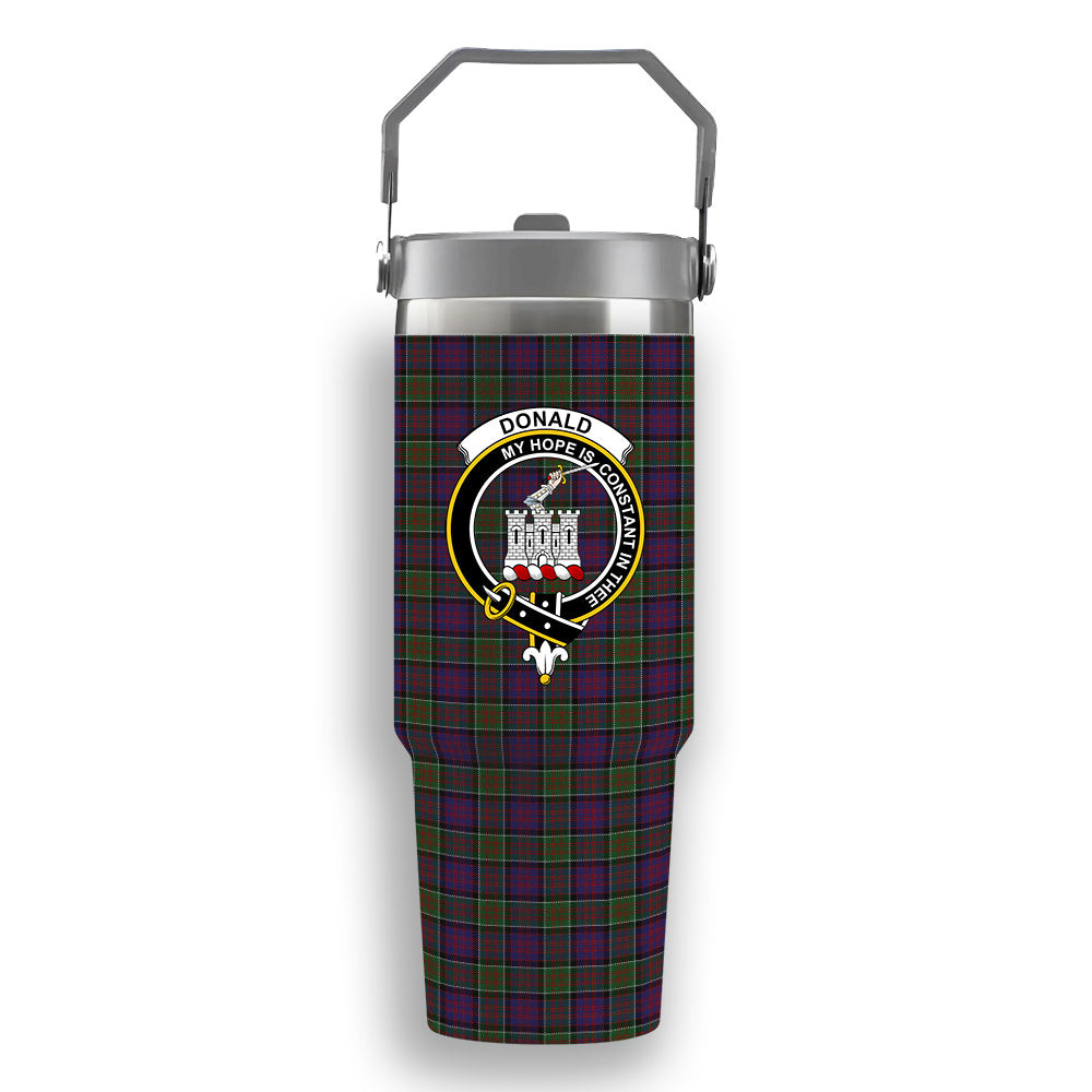 ScotsTee Shop Scottish Donald of Clan Ranald Modern Crest Tartan Flip Straw Tumbler 20oz 30oz