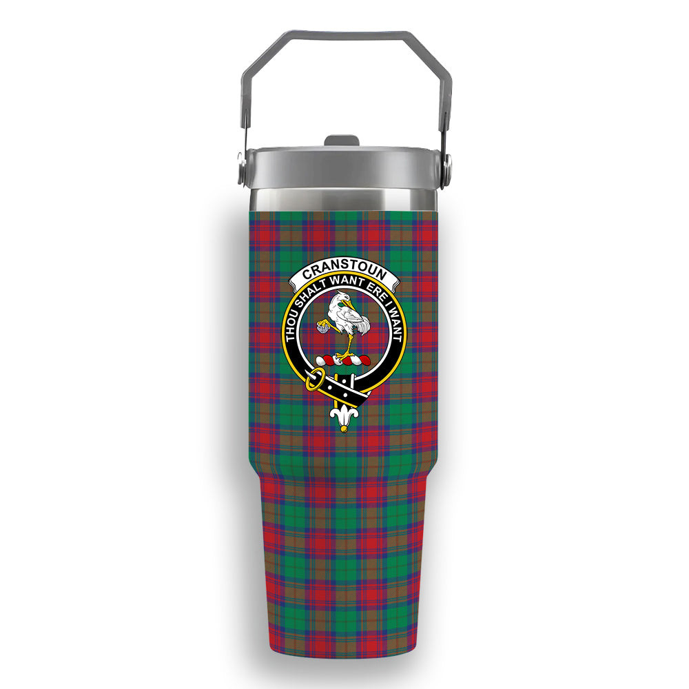 ScotsTee Shop Scottish Cranstoun Dress Modern Crest Tartan Flip Straw Tumbler 20oz 30oz