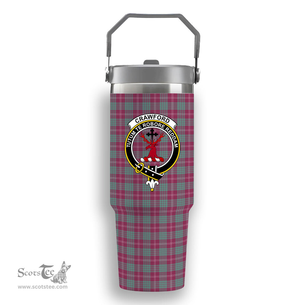 ScotsTee Shop Scottish Crawford Ancient Crest Tartan Flip Straw Tumbler 20oz 30oz