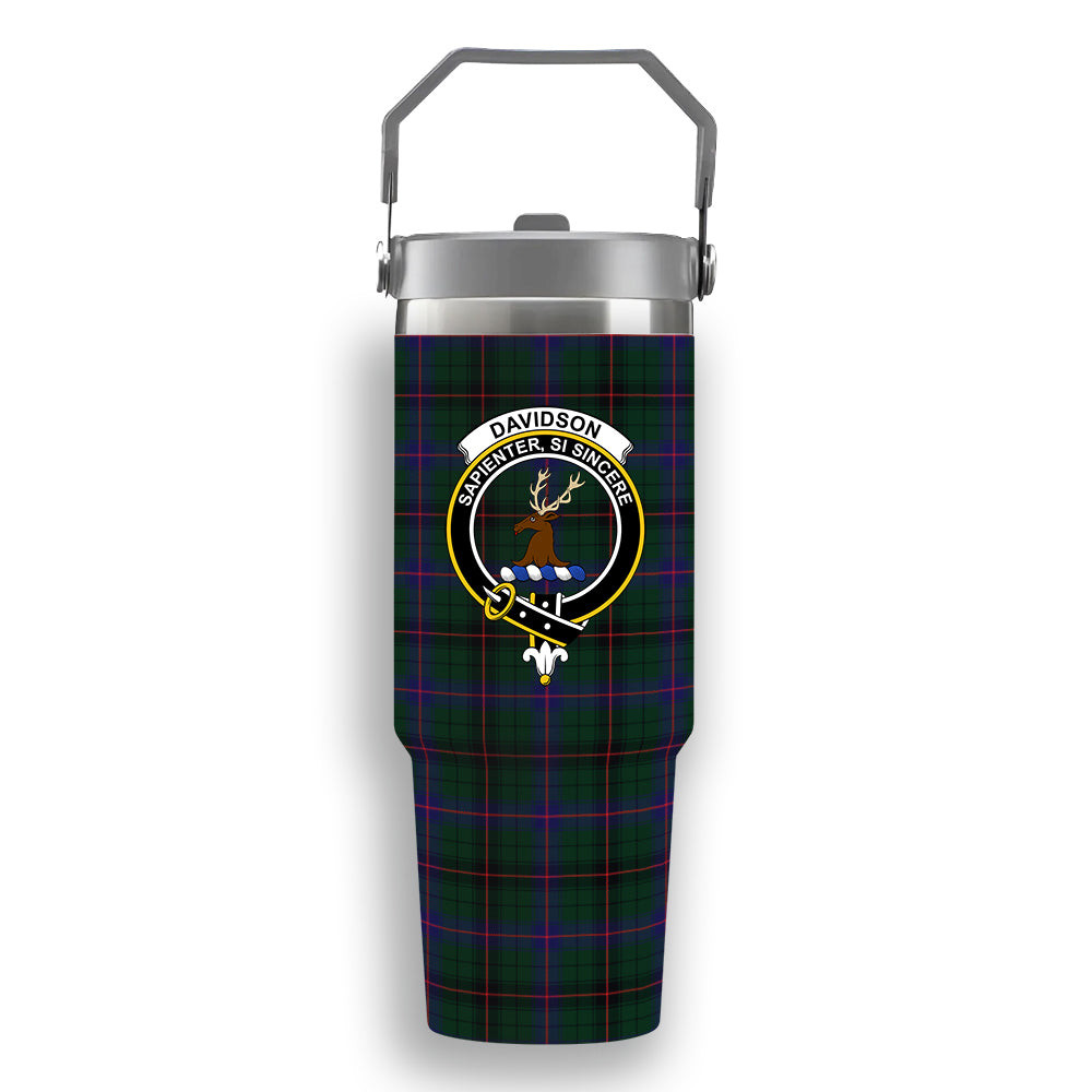 ScotsTee Shop Scottish Davidson Modern Crest Tartan Flip Straw Tumbler 20oz 30oz