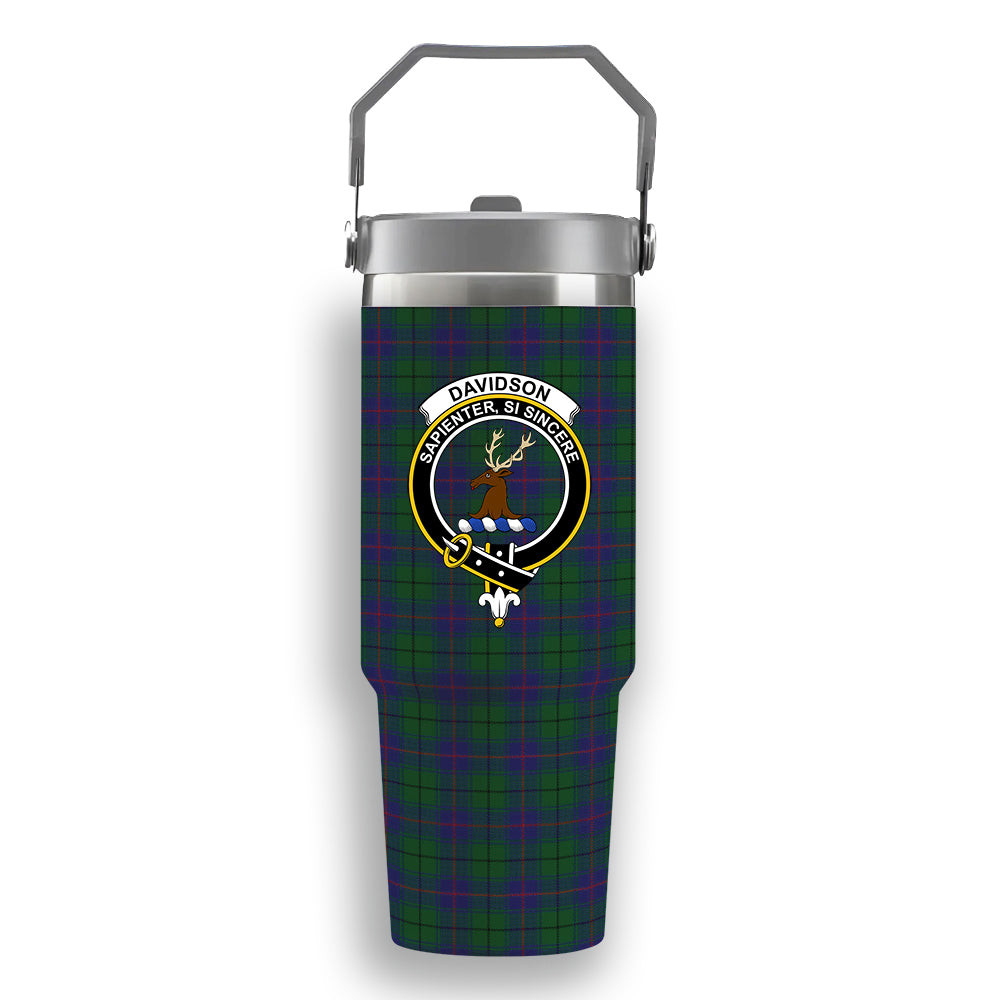 ScotsTee Shop Scottish Davidson Half Crest Tartan Flip Straw Tumbler 20oz 30oz