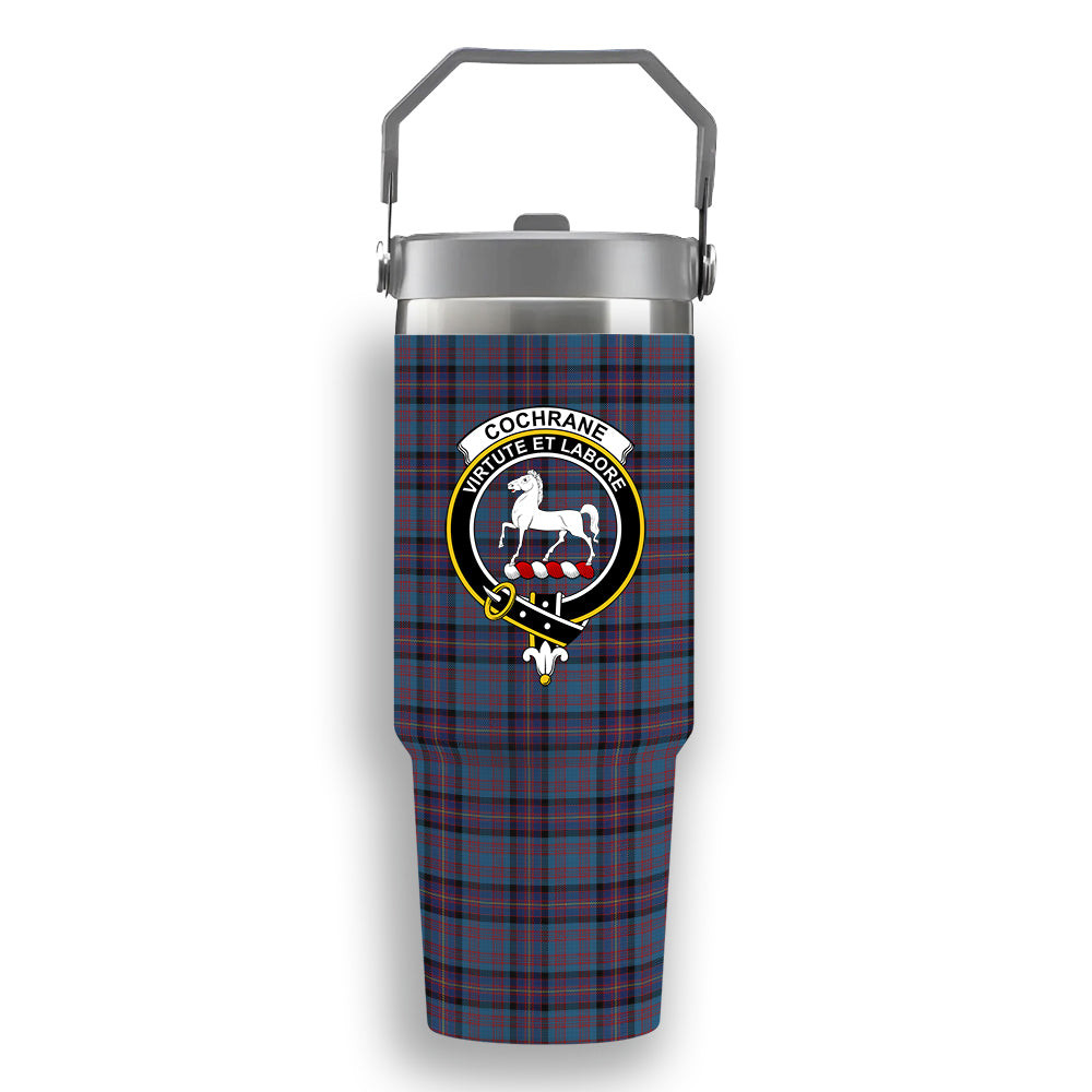 ScotsTee Shop Scottish Cochrane Azure Crest Tartan Flip Straw Tumbler 20oz 30oz
