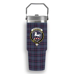 ScotsTee Shop Scottish Cochrane Azure Crest Tartan Flip Straw Tumbler 20oz 30oz