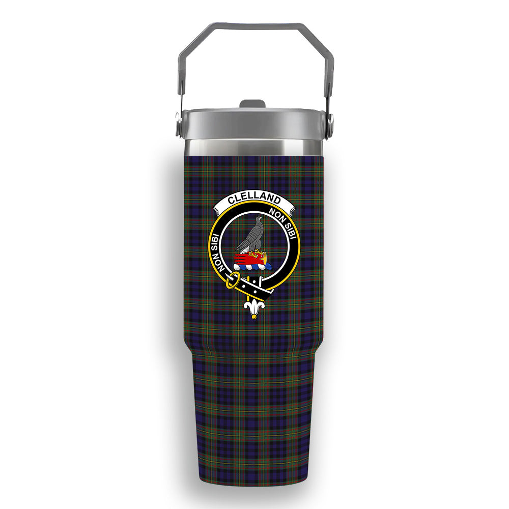 ScotsTee Shop Scottish Clelland SC Crest Tartan Flip Straw Tumbler 20oz 30oz