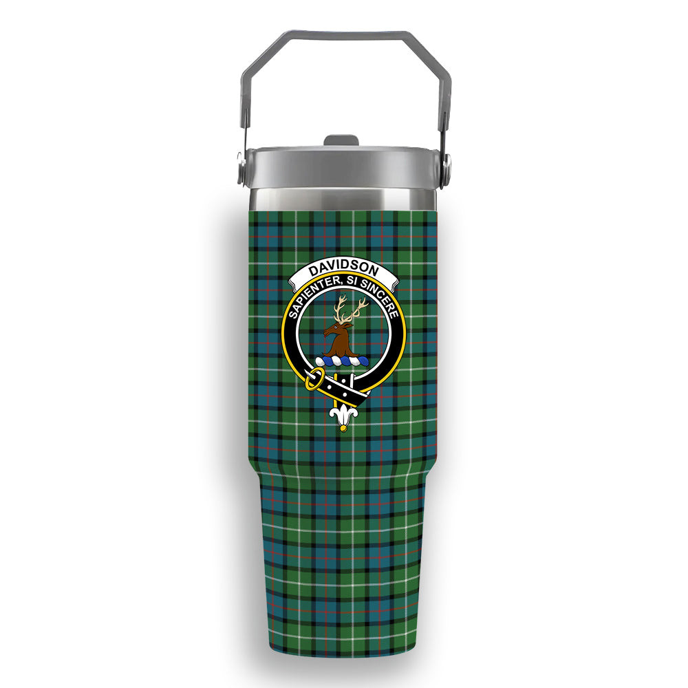 ScotsTee Shop Scottish Davidson of Tulloch Ancient Crest Tartan Flip Straw Tumbler 20oz 30oz