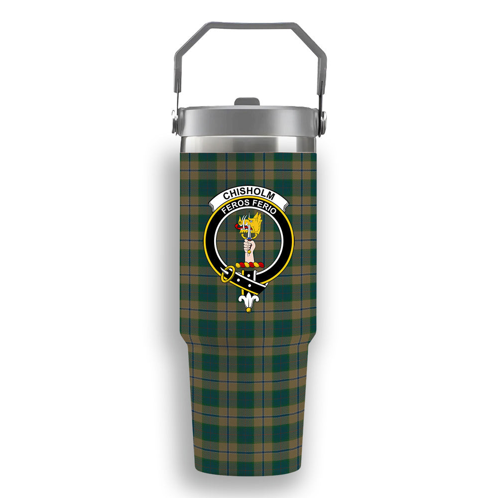 ScotsTee Shop Scottish Chisholm Colonial Crest Tartan Flip Straw Tumbler 20oz 30oz