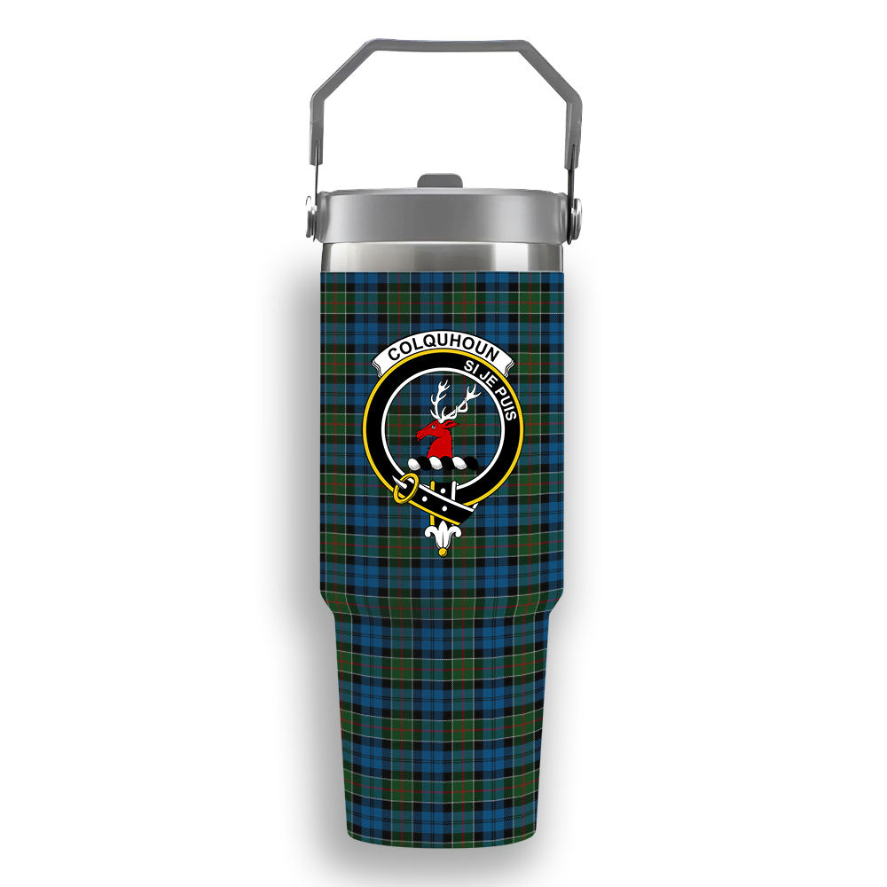 ScotsTee Shop Scottish Colquhoun 2 Crest Tartan Flip Straw Tumbler 20oz 30oz