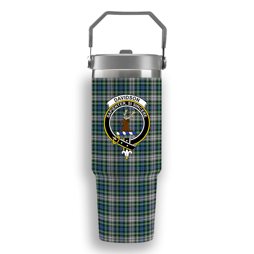 ScotsTee Shop Scottish Davidson of Tulloch Dress Ancient Crest Tartan Flip Straw Tumbler 20oz 30oz