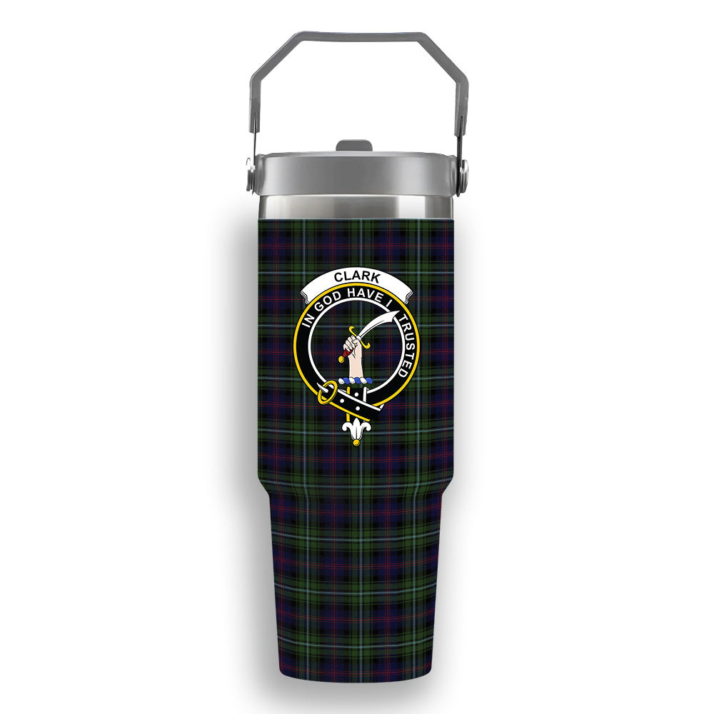 ScotsTee Shop Scottish Clark of Ulva Crest Tartan Flip Straw Tumbler 20oz 30oz
