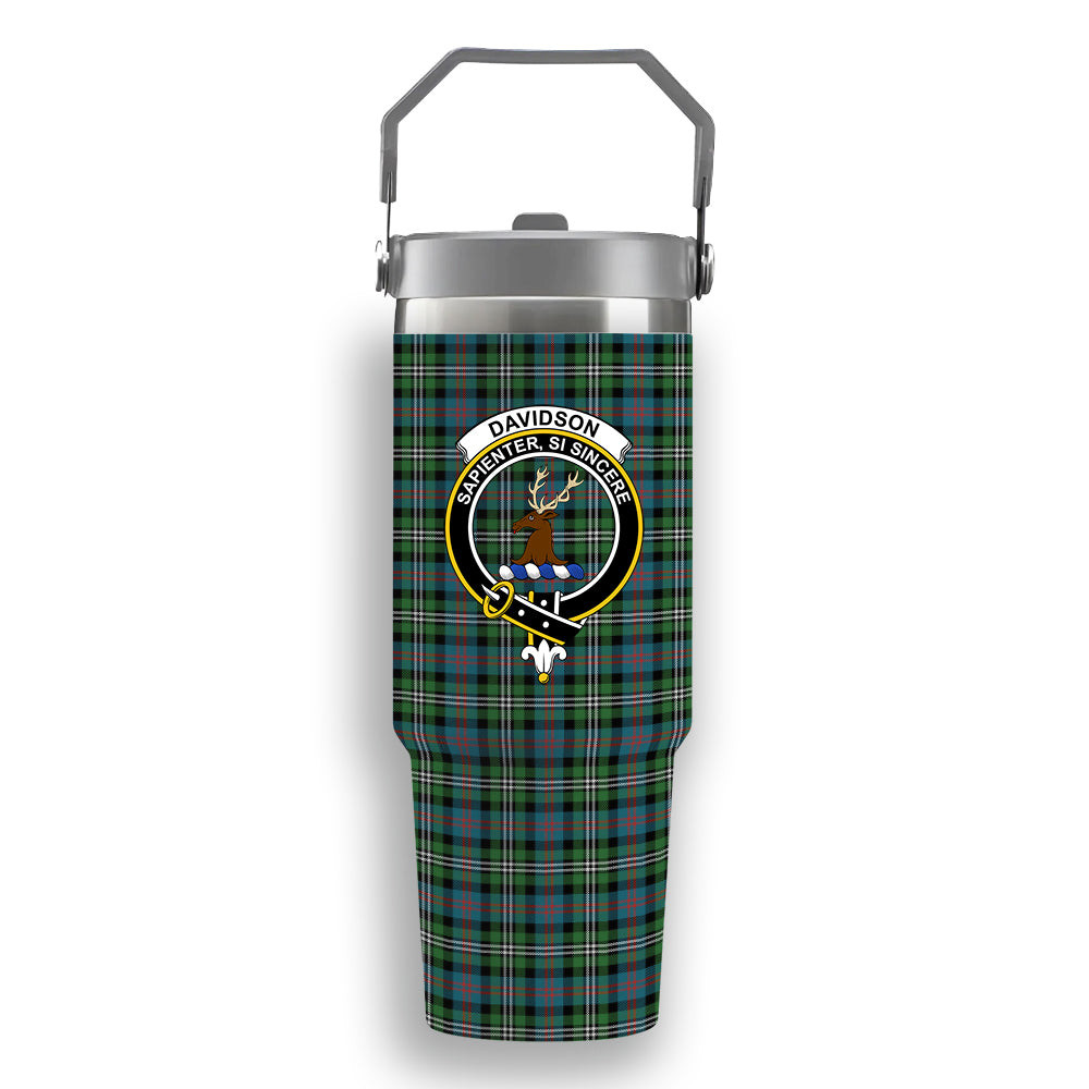 ScotsTee Shop Scottish Davidson Double Ancient Crest Tartan Flip Straw Tumbler 20oz 30oz