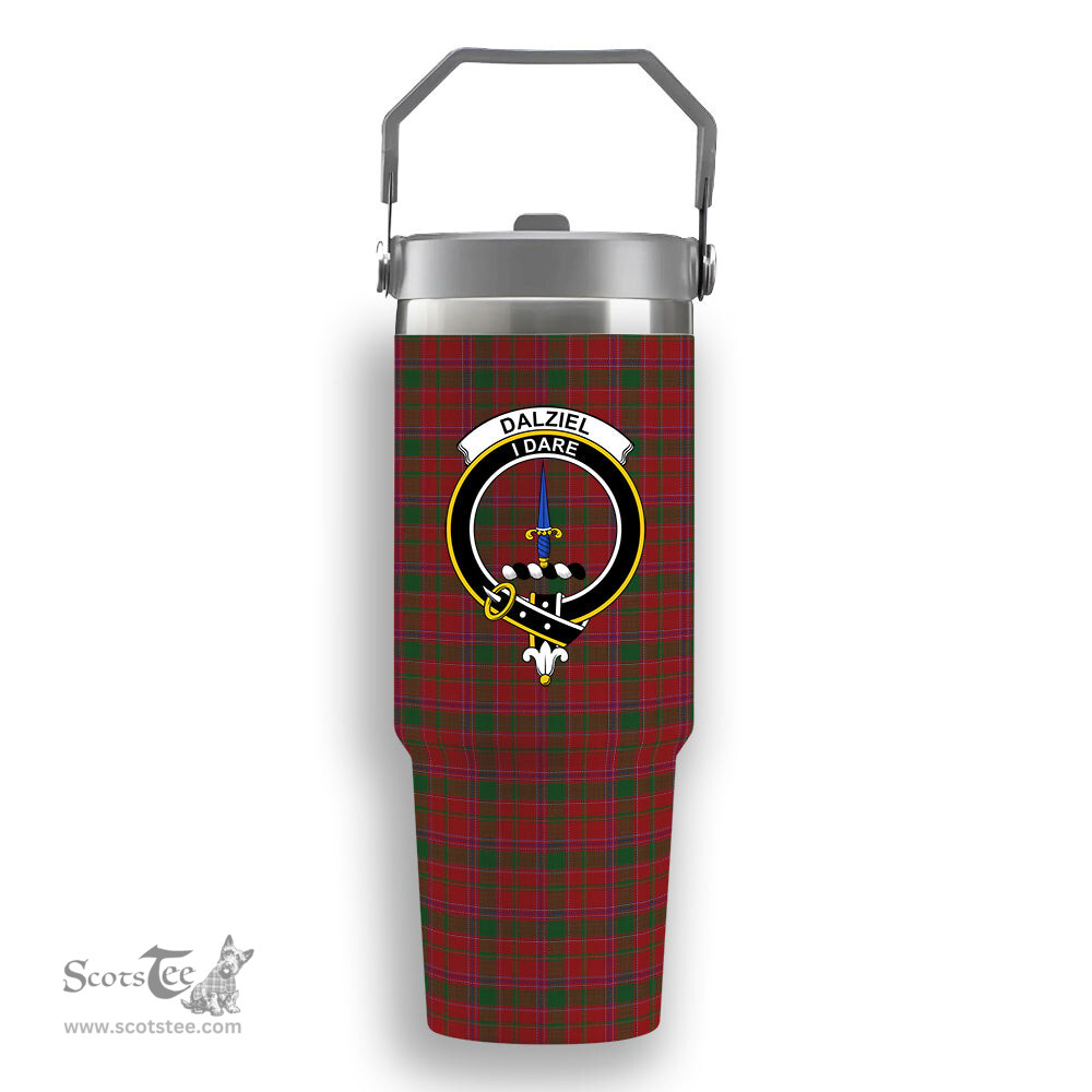 ScotsTee Shop Scottish Dalziel 2 Crest Tartan Flip Straw Tumbler 20oz 30oz