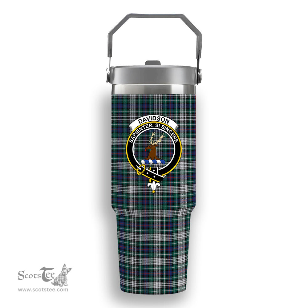 ScotsTee Shop Scottish Davidson of Tulloch Dress Modern Crest Tartan Flip Straw Tumbler 20oz 30oz
