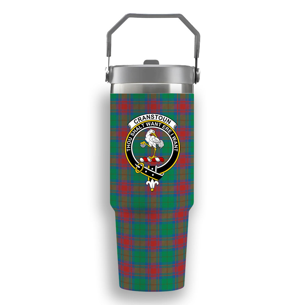 ScotsTee Shop Scottish Cranstoun Dress Ancient Crest Tartan Flip Straw Tumbler 20oz 30oz