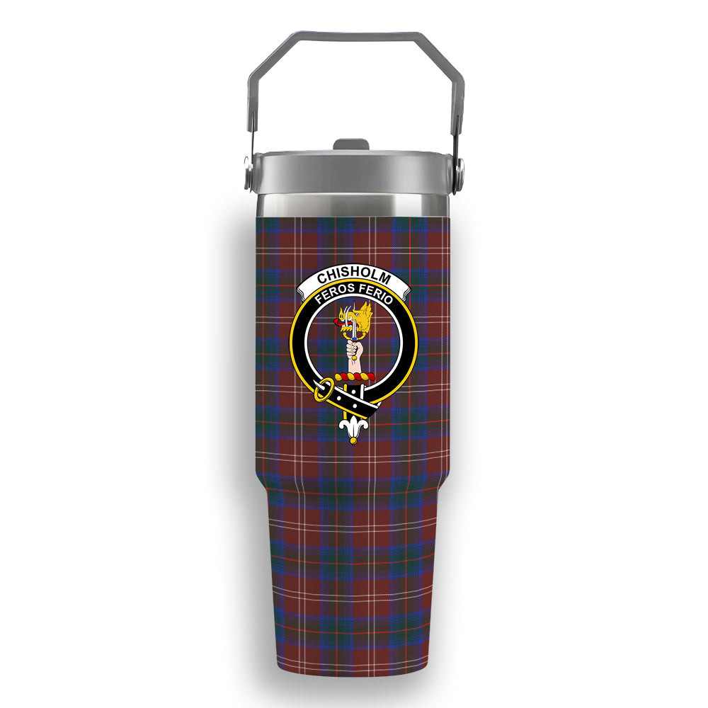 ScotsTee Shop Scottish Chisholm Hunting Modern Crest Tartan Flip Straw Tumbler 20oz 30oz