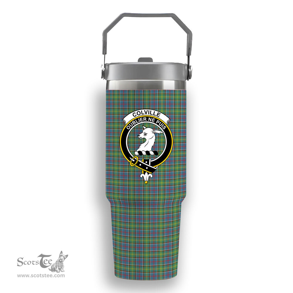 ScotsTee Shop Scottish Colville Crest Tartan Flip Straw Tumbler 20oz 30oz