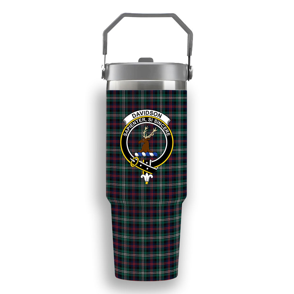 ScotsTee Shop Scottish Davidson Double Modern Crest Tartan Flip Straw Tumbler 20oz 30oz
