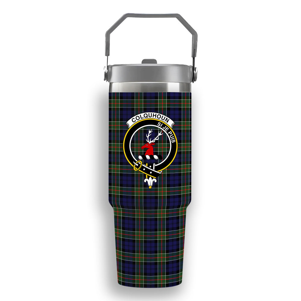 ScotsTee Shop Scottish Colquhoun Modern Crest Tartan Flip Straw Tumbler 20oz 30oz