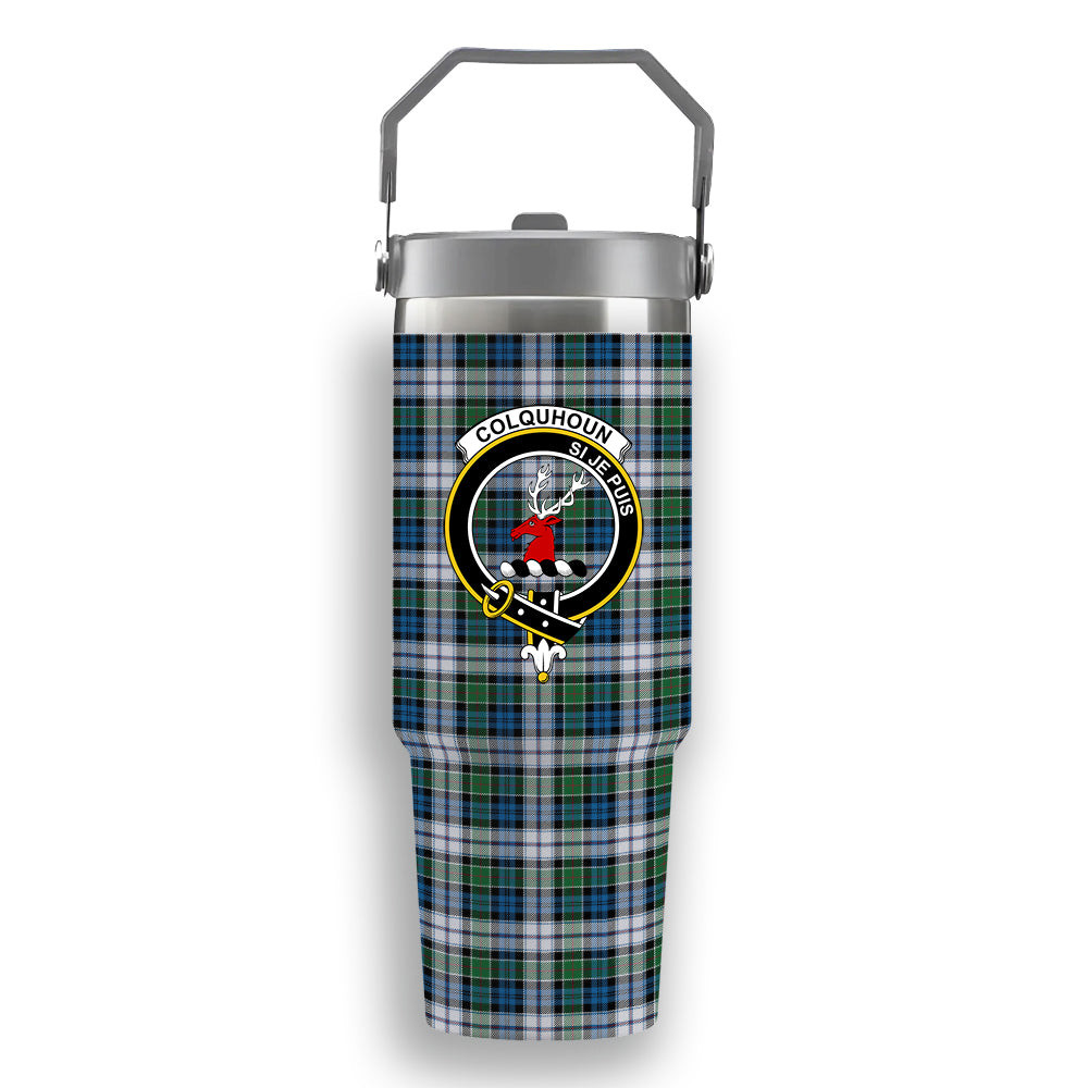ScotsTee Shop Scottish Colquhoun Dress Ancient Crest Tartan Flip Straw Tumbler 20oz 30oz