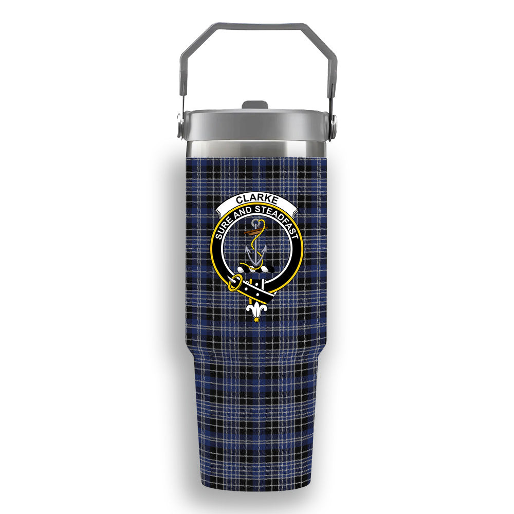 ScotsTee Shop Scottish Clarke Crest Tartan Flip Straw Tumbler 20oz 30oz